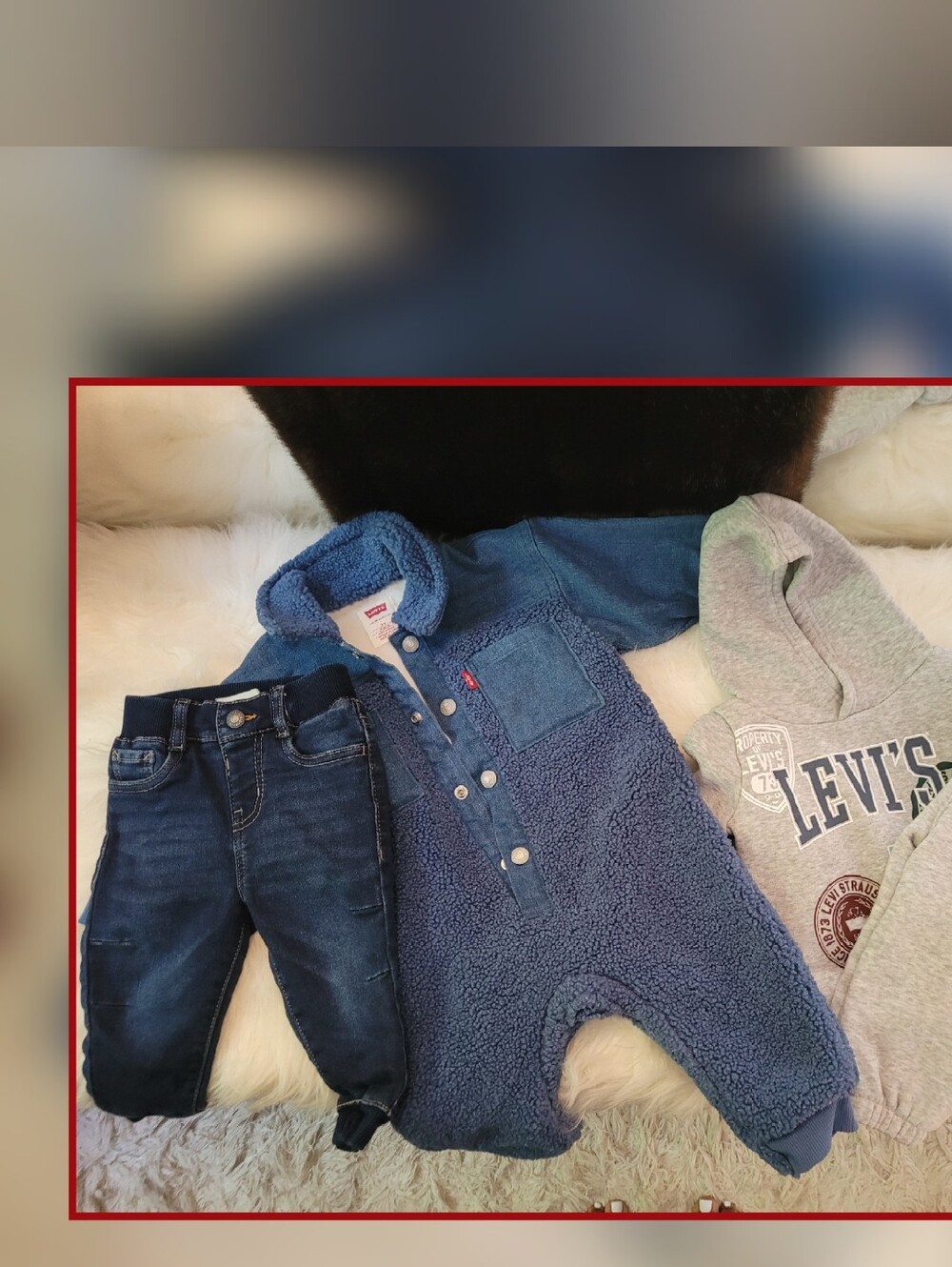 Levi's Navy Blue Sherpa Romper with Dark Denim Jeans